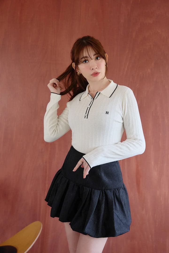 トップス Herlipto Pique Polo Knit Top pink