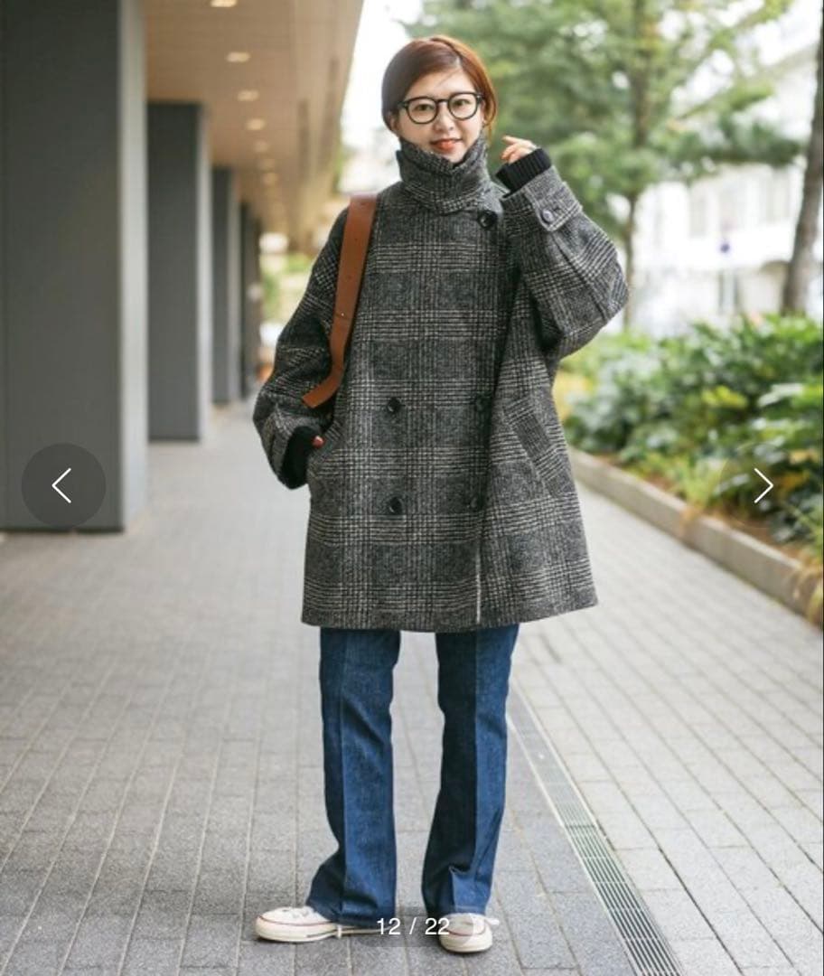 Spick&Span Wスライバーチェックハーフコート ブラック36