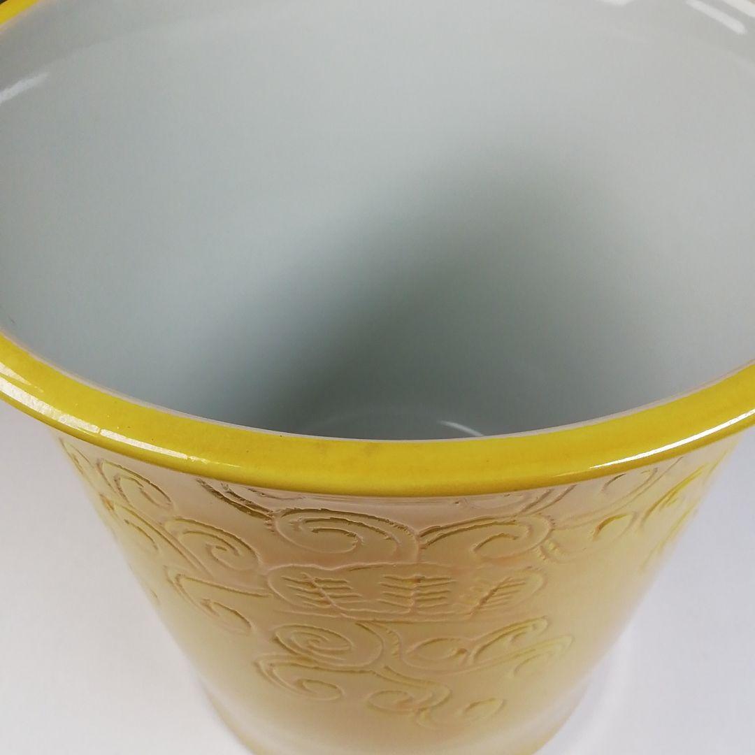 Ｔ７２０　水指　『黄交趾　棒の先』『膳所焼』『淡海ぜぜ陽炎園 造』　共箱　茶道具