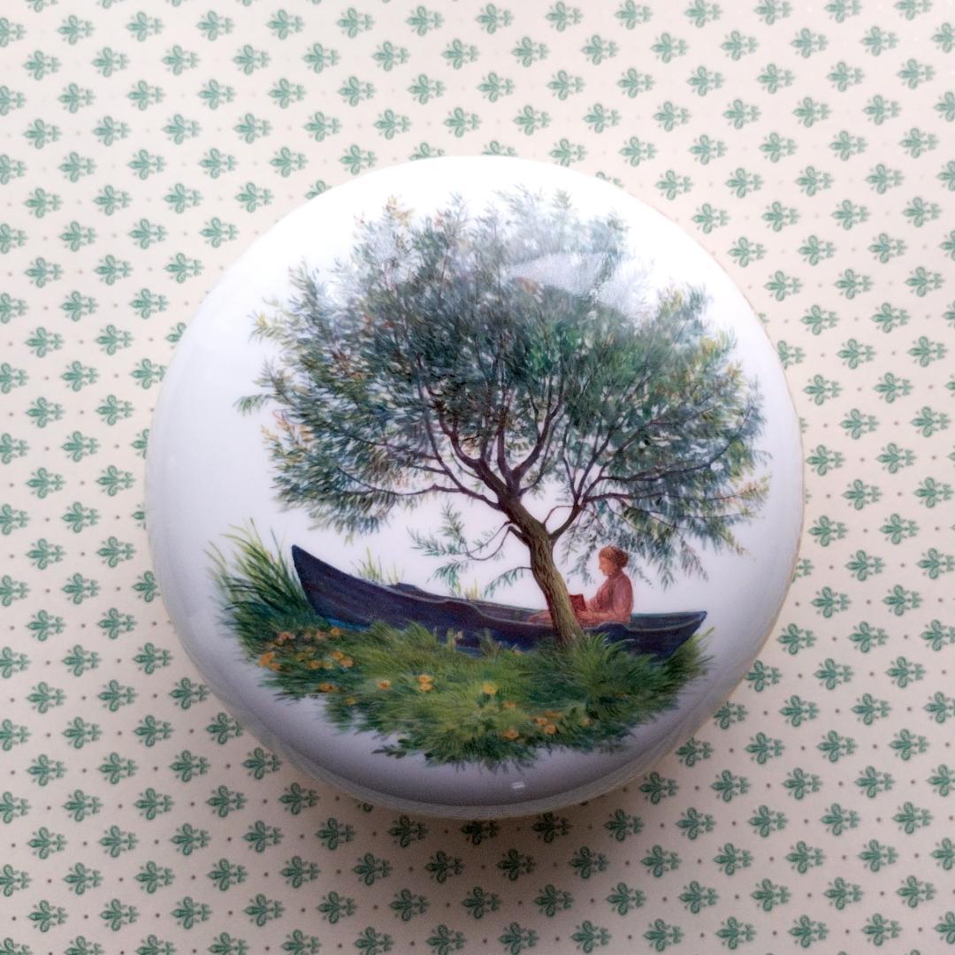 マイセン Meissen 1900-1910年頃 川辺の風景 ボンボニエル