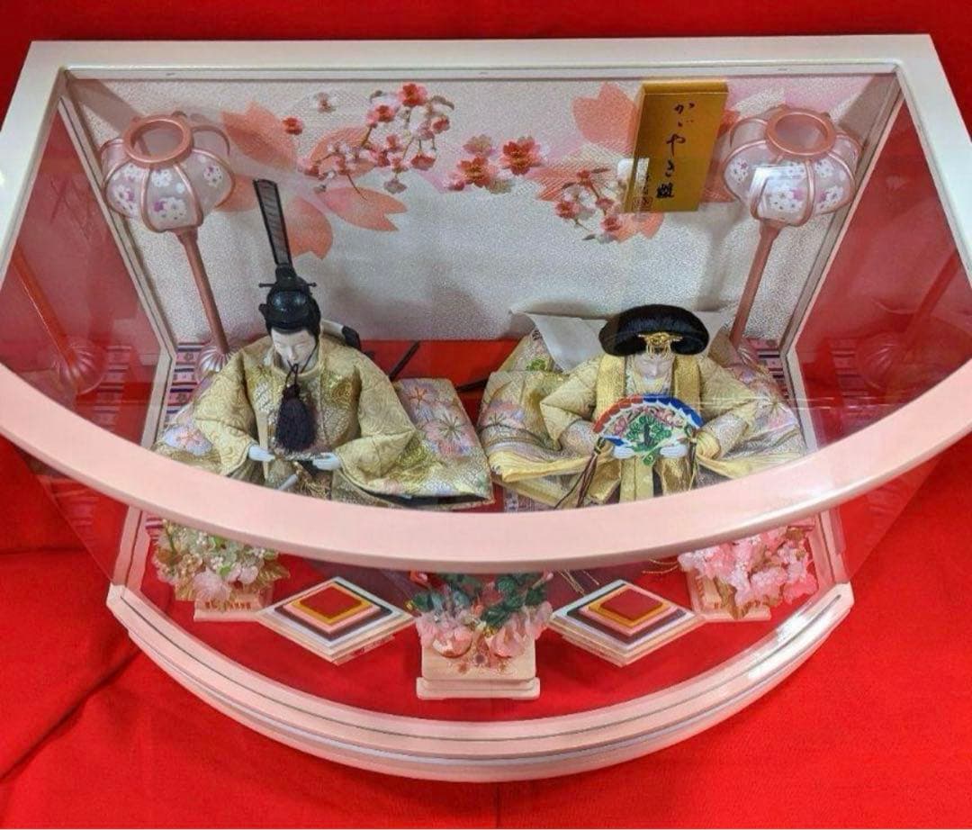 雛人形 アクリルケース ピンク 藤翁作 半円形 親王飾り おひなさま ガラス