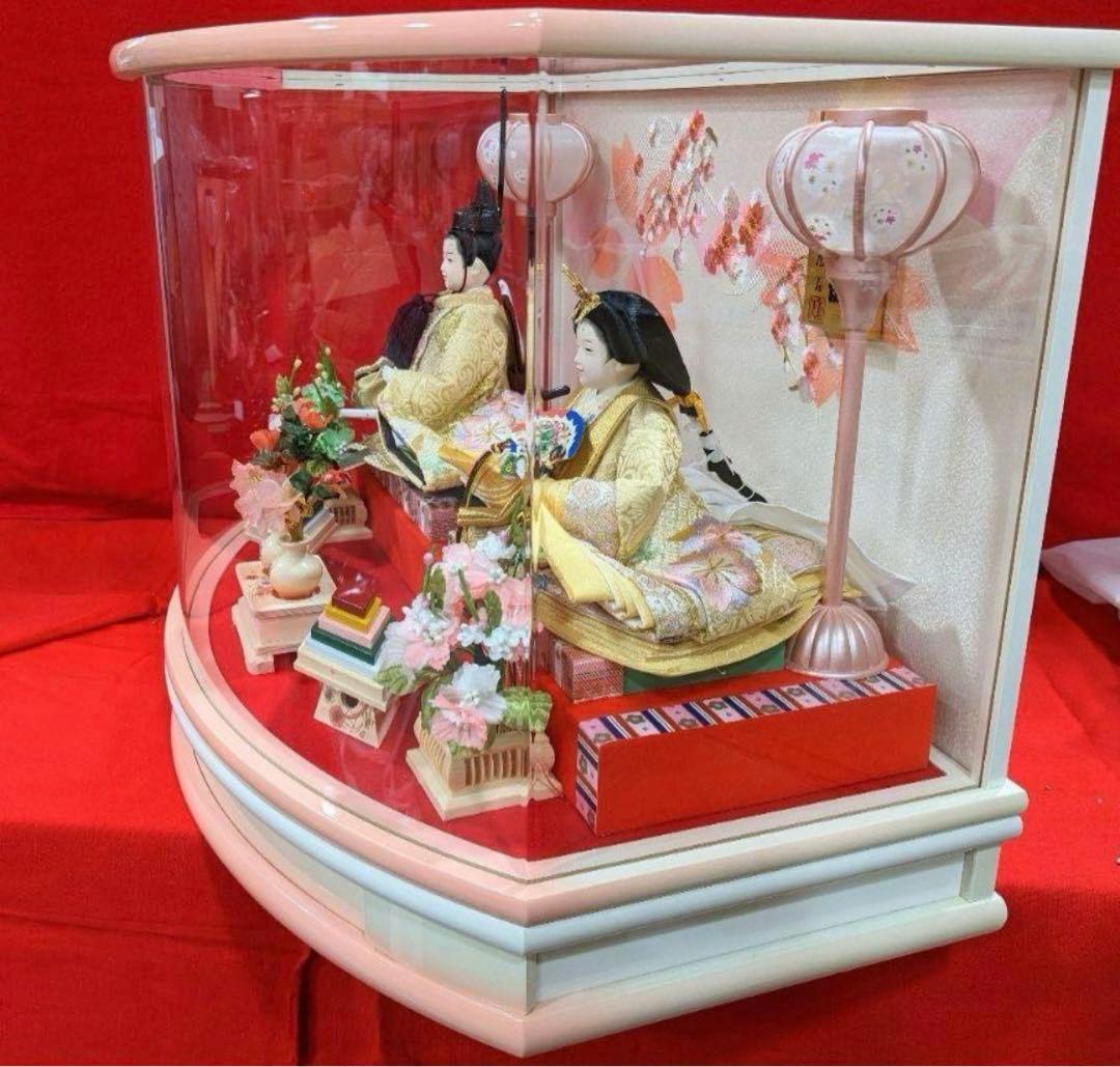 雛人形 アクリルケース ピンク 藤翁作 半円形 親王飾り おひなさま ガラス
