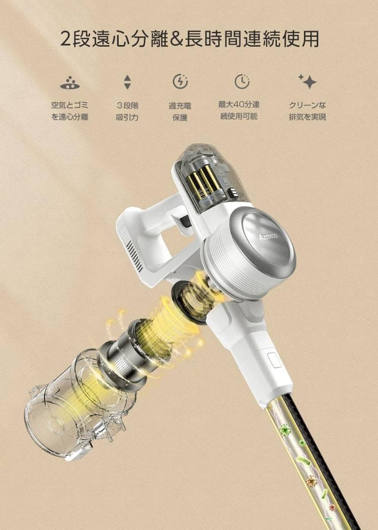 40分間連続稼働 コードレスサイクロン掃除機 2WAY使い方