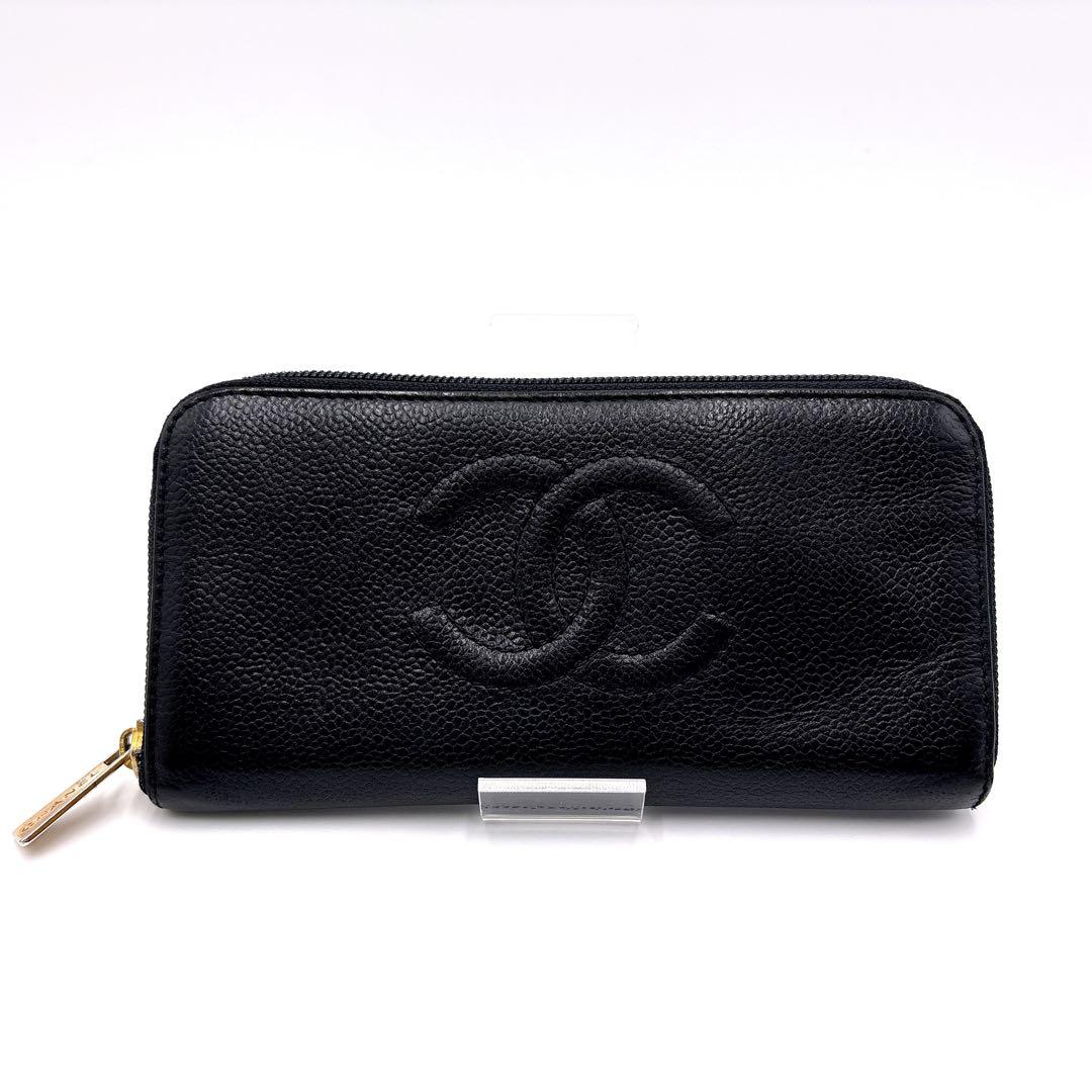 CHANEL シャネル ココマーク キャビアスキン ラウンドファスナー ブラック