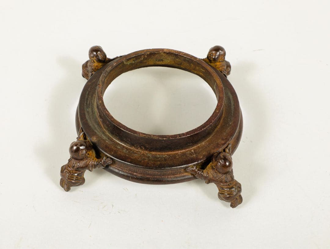 時代物 骨董品 古銅唐子花器 置物　在銘