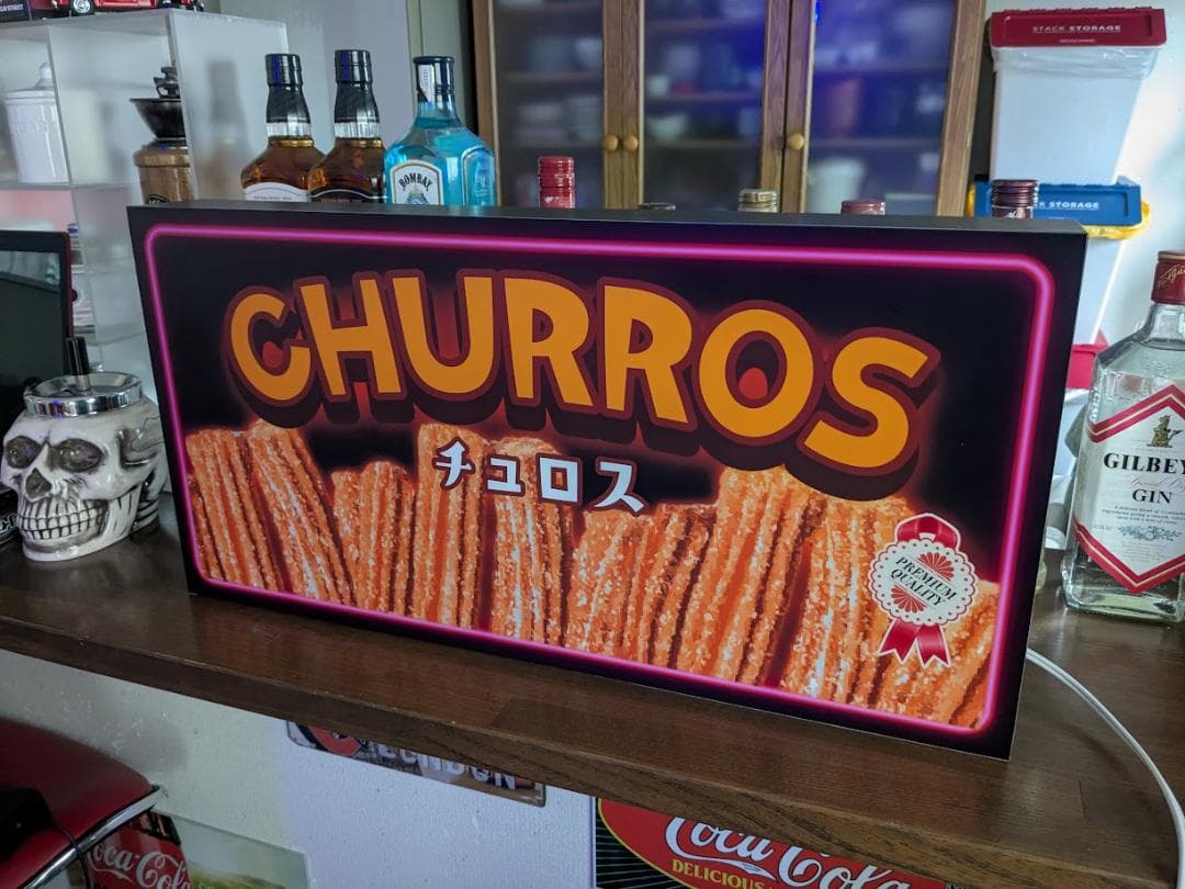 【Lサイズ】チュロス お菓子 洋菓子 カフェ 看板 置物 雑貨 ライトBOX