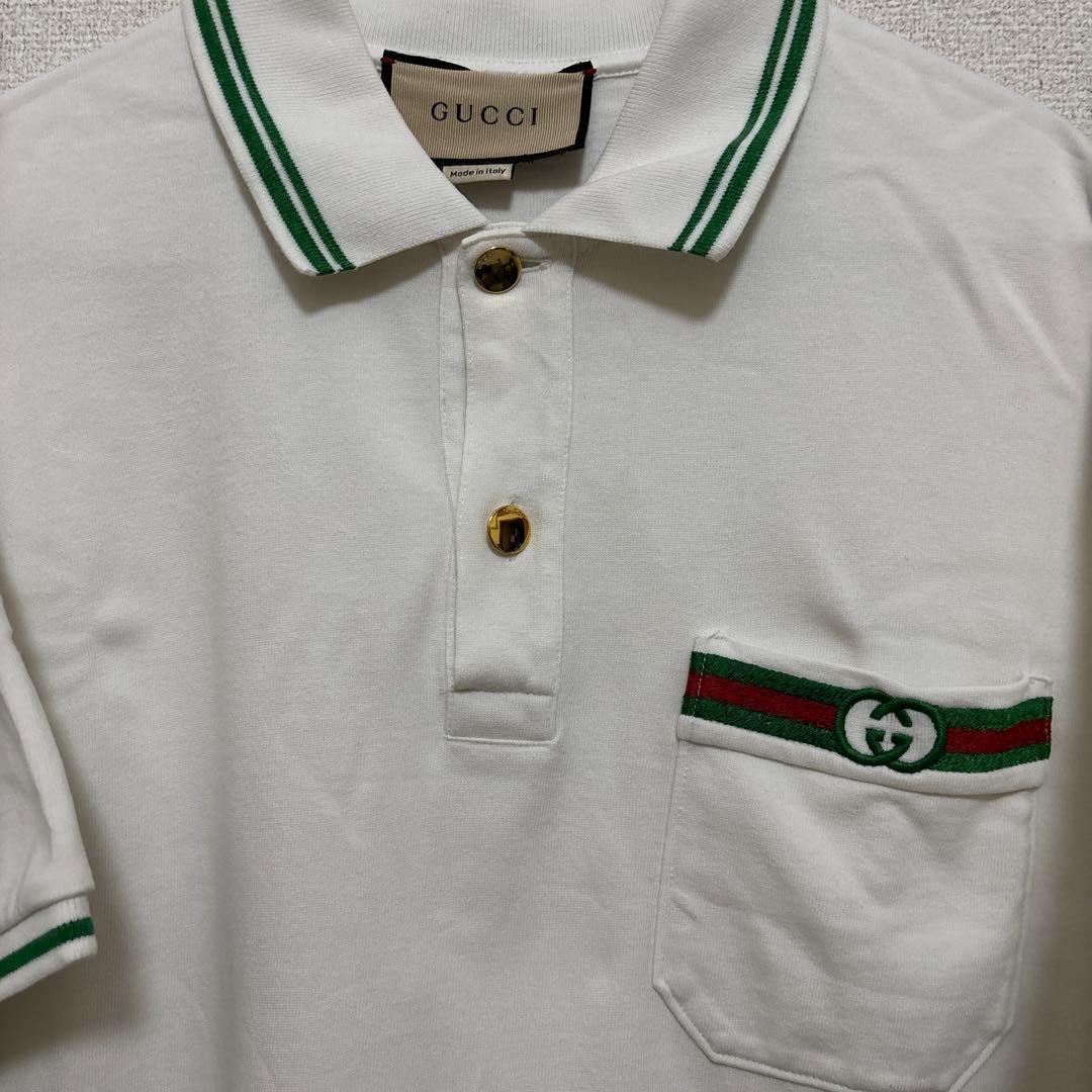 レア　old GUCCI ホワイト ポロシャツ　金ボタン