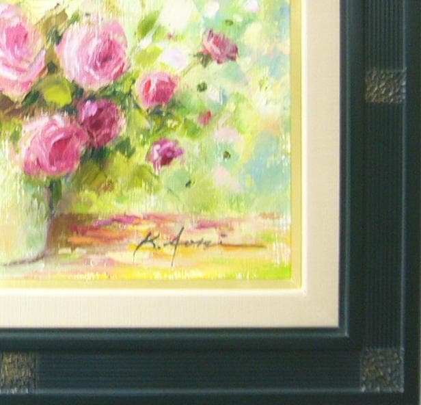 絵画 油絵 青木今陽 肉筆油絵 ピンク色の薔薇