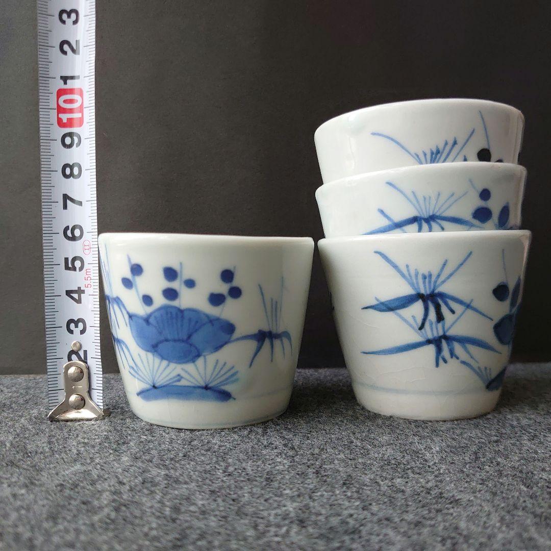 古伊万里 染付 蕎麦猪口 羊歯文 松葉柄 植物文 時代物 江戸期 未使用