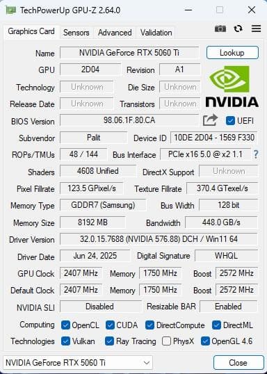 Palit Dual GeForce RTX 5060ti 8GB グラボ