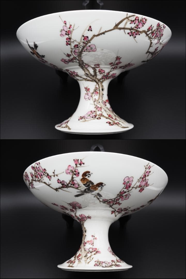 横浜焼 井村彦次郎作 金彩花鳥蝶風景図 高台皿  里帰り