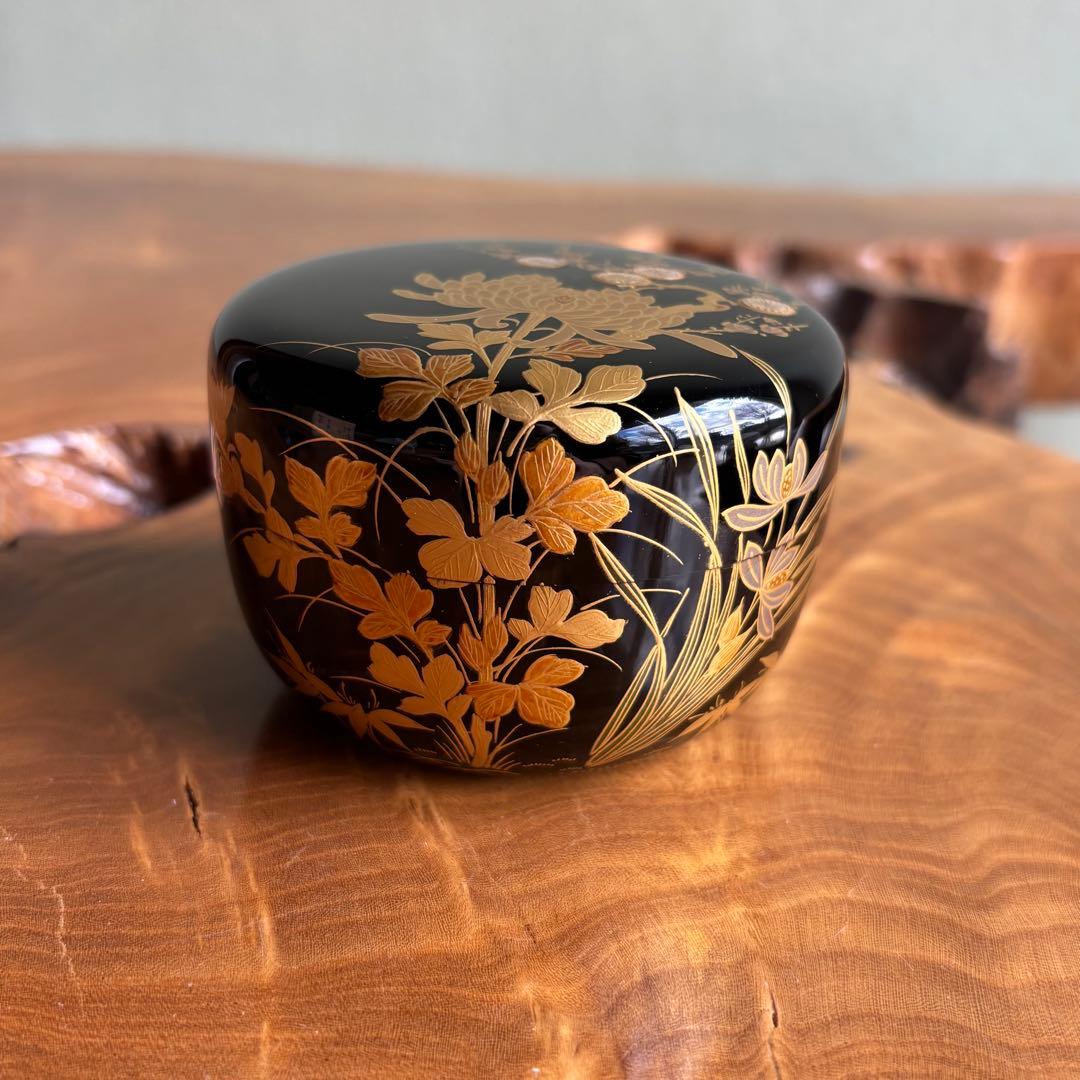 四君子 平棗 西條一斎作 金蒔絵 茶道具 共箱