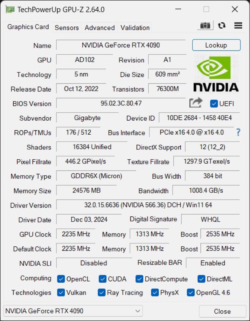 GIGABYTE AERO OC 24G GEFORCE RTX 4090 白