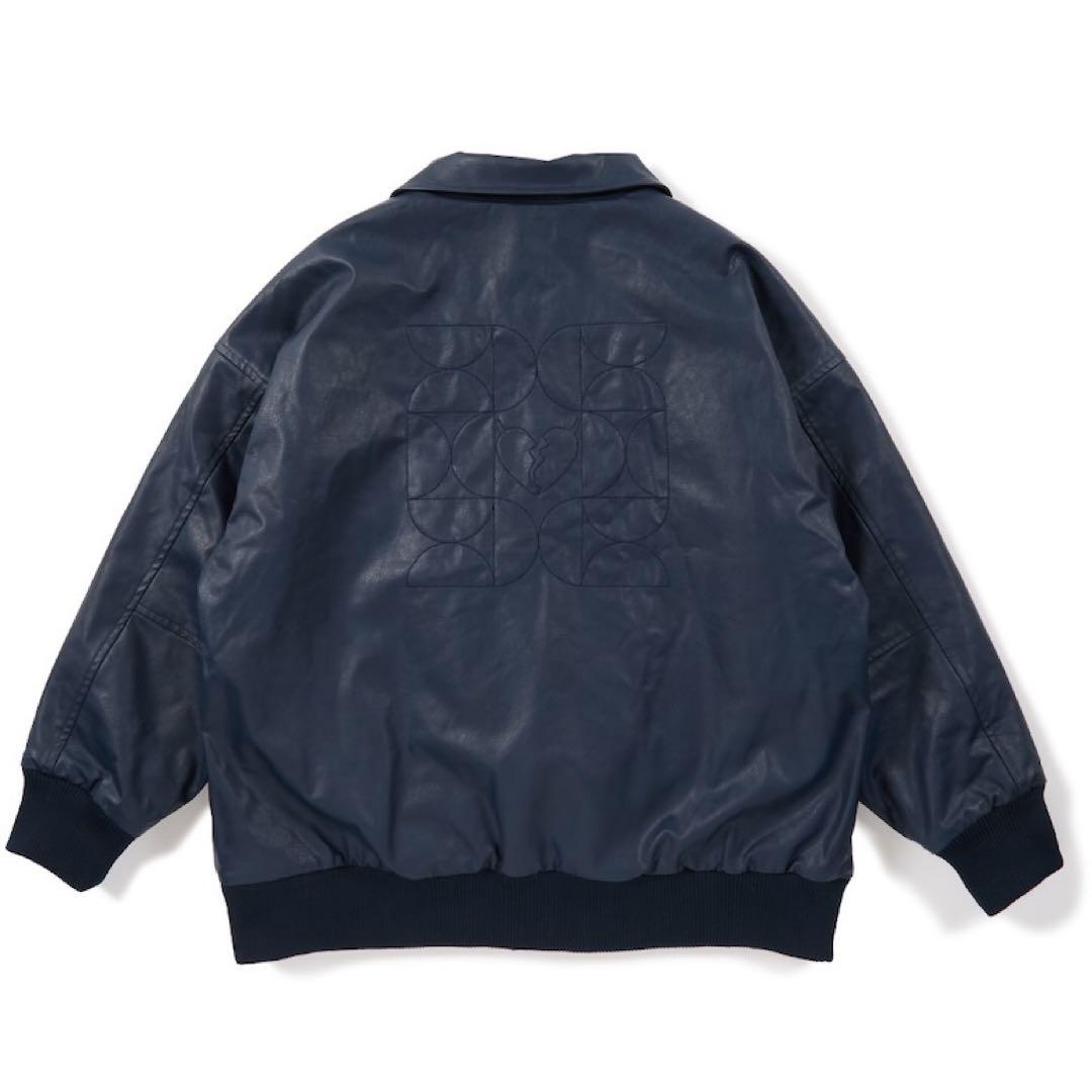 スカイ新品デビルユースPUレザー中綿Varsity JKT navy-XL