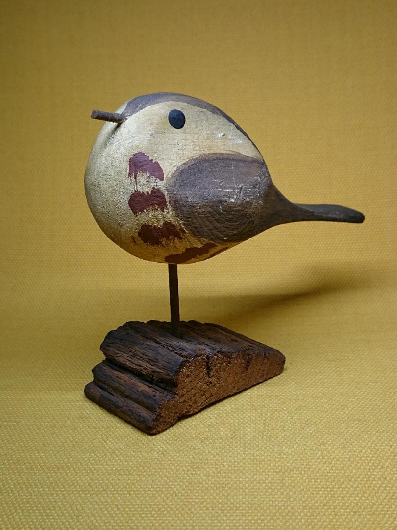 とり　鳥　バード　木彫　手描き　置物　インテリア　工芸品　美術品　A1508
