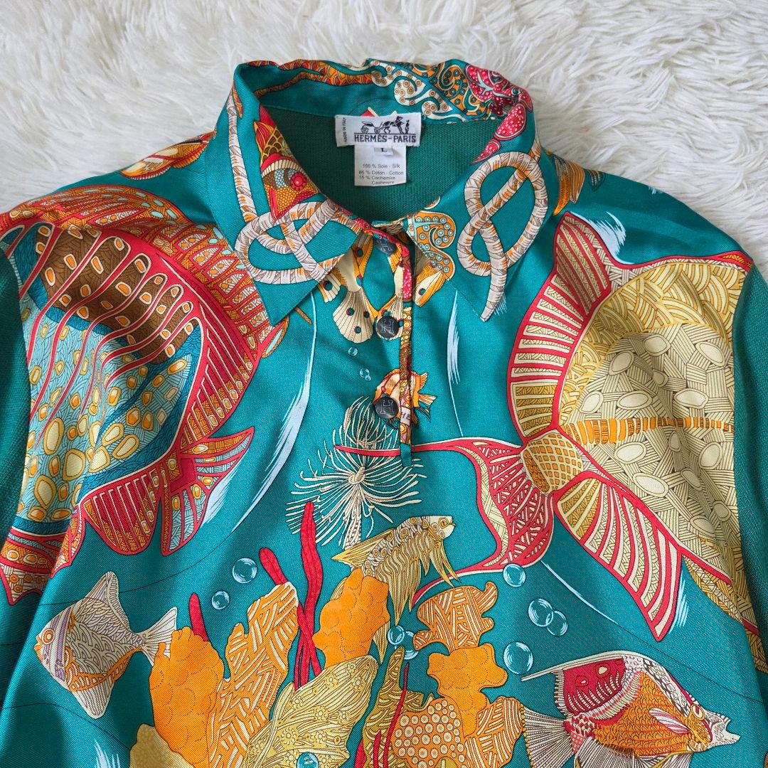 美品 HERMES マルジェラ期 トップス 熱帯魚 シルク カシミヤ L