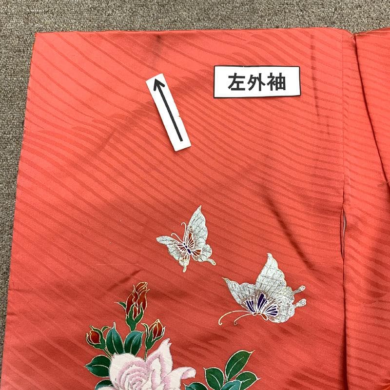 508ag92□七五三 七歳 女児 着物&袋帯 銀彩 薔薇 蝶□状態良好
