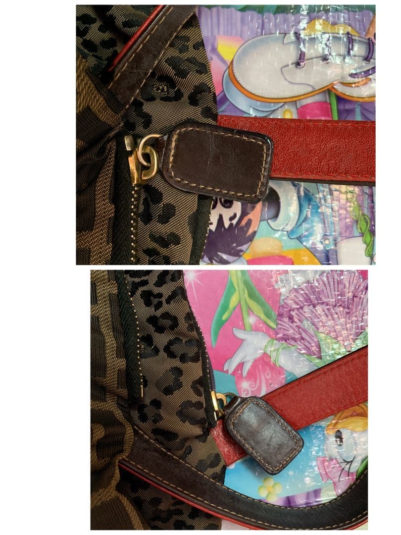 USED①フェンディFENDI☆ズッカ柄☆リバーシブルトートバッグ☆レオパード★