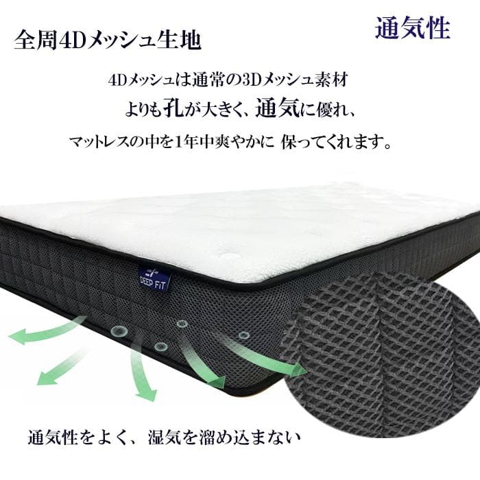 マットレスシングル硬め 23㎝ ポケットコイル 竹炭 耐久 腰痛 対策 新品圧縮