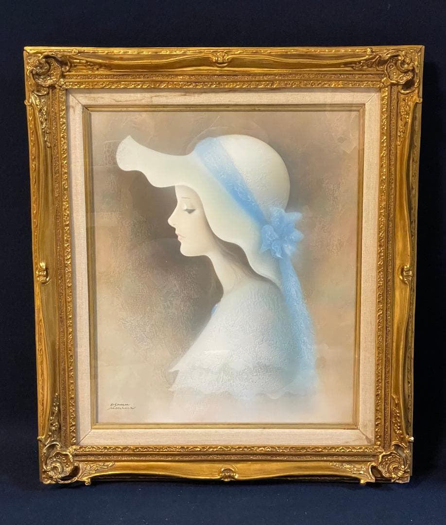 「真作」中原脩「帽子の女」人物画　油彩画　額装　サイン有り　F8号