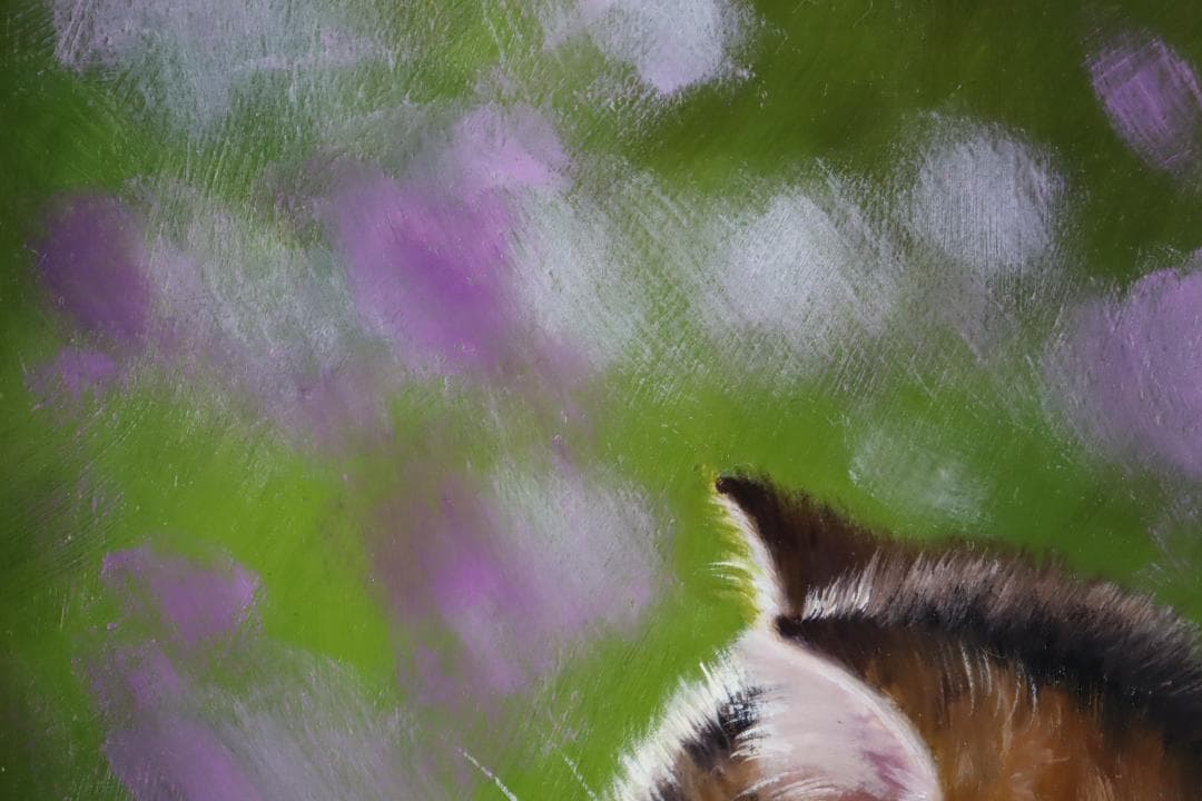 真作保証 長岡卓 「小さい秋」 油彩3号 可愛い猫画 リアリズム