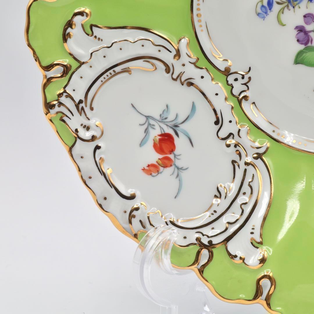 マイセン グランツゴールド 飾り皿 フラワーブーケ 五つ花 金彩 黄緑 一級品