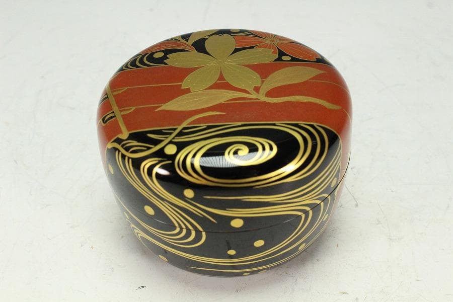 茶道具 花筏蒔絵 乾漆大棗 塗師 奥津一心斎作 共箱 美品(Ｋ-LC711)