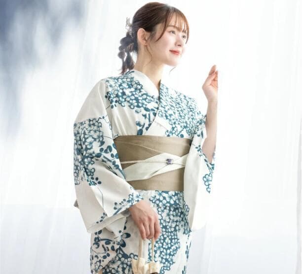お任せ下駄+画像の帯つき◆ノー皺加工最高級クールパス◆紫陽花（あじさい）花