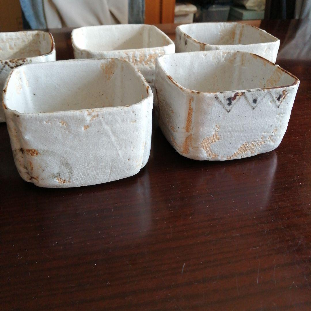 瀬戸焼　加藤作助　志野角向付　5客　11cm　大正～昭和初期