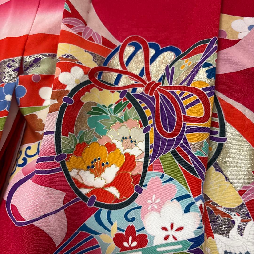 七五三 女の子 三歳 祝着 赤系 豪華友禅柄　正絹着物