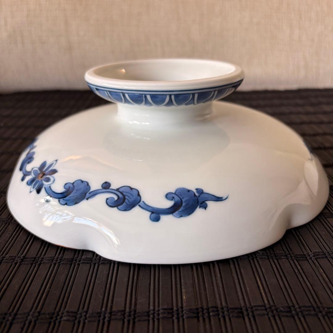 【未使用品】【三川内焼】平戸松山窯 染付花鳥 高台鉢 高台皿 足付き皿コンポート