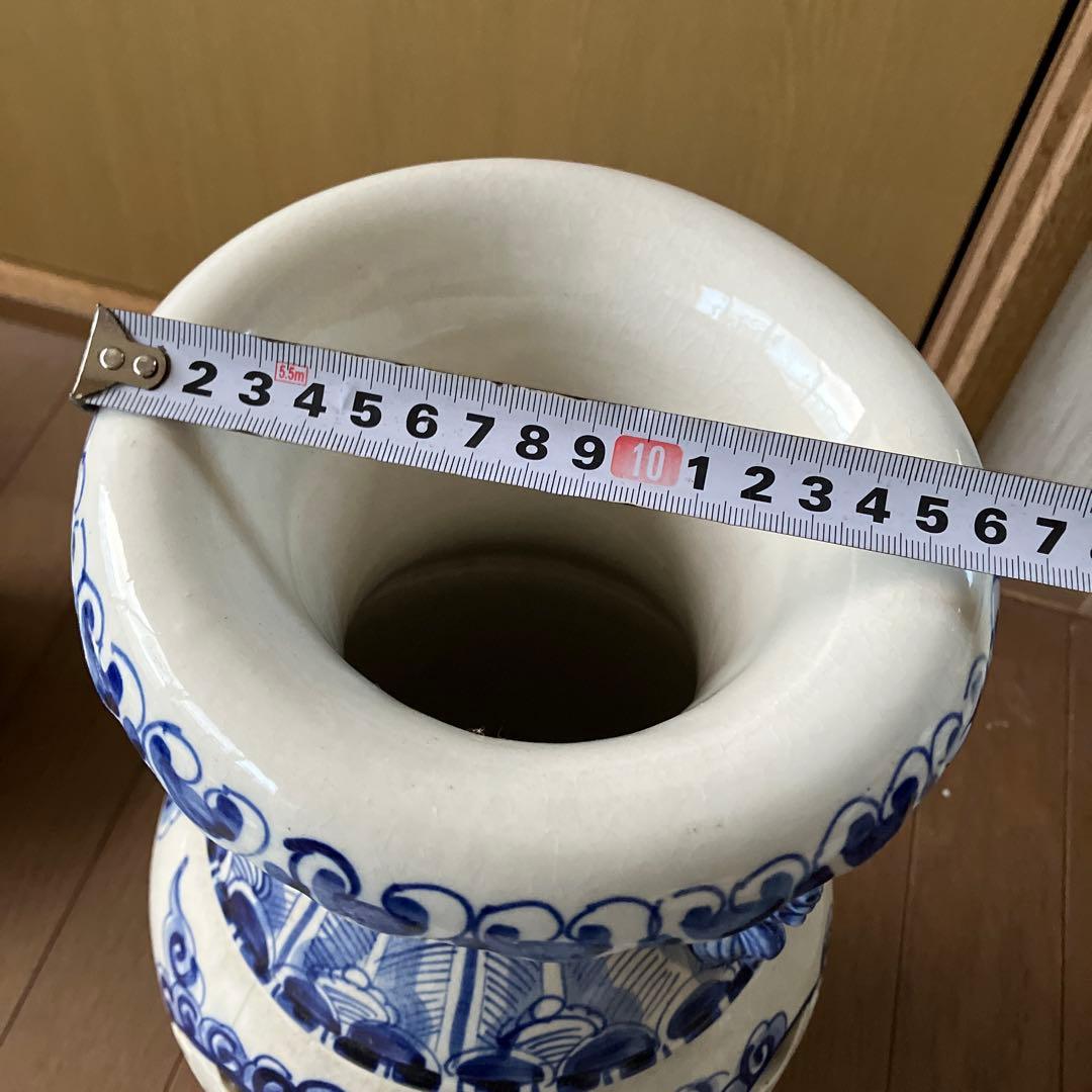 中国　古美術　染付大花瓶　唐物　双耳　透かし彫り　骨董