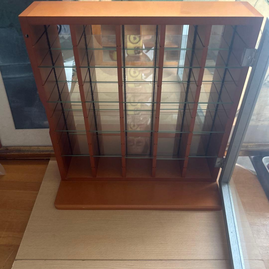 中型標本箱 ガラス 木製 オレンジ シルバー