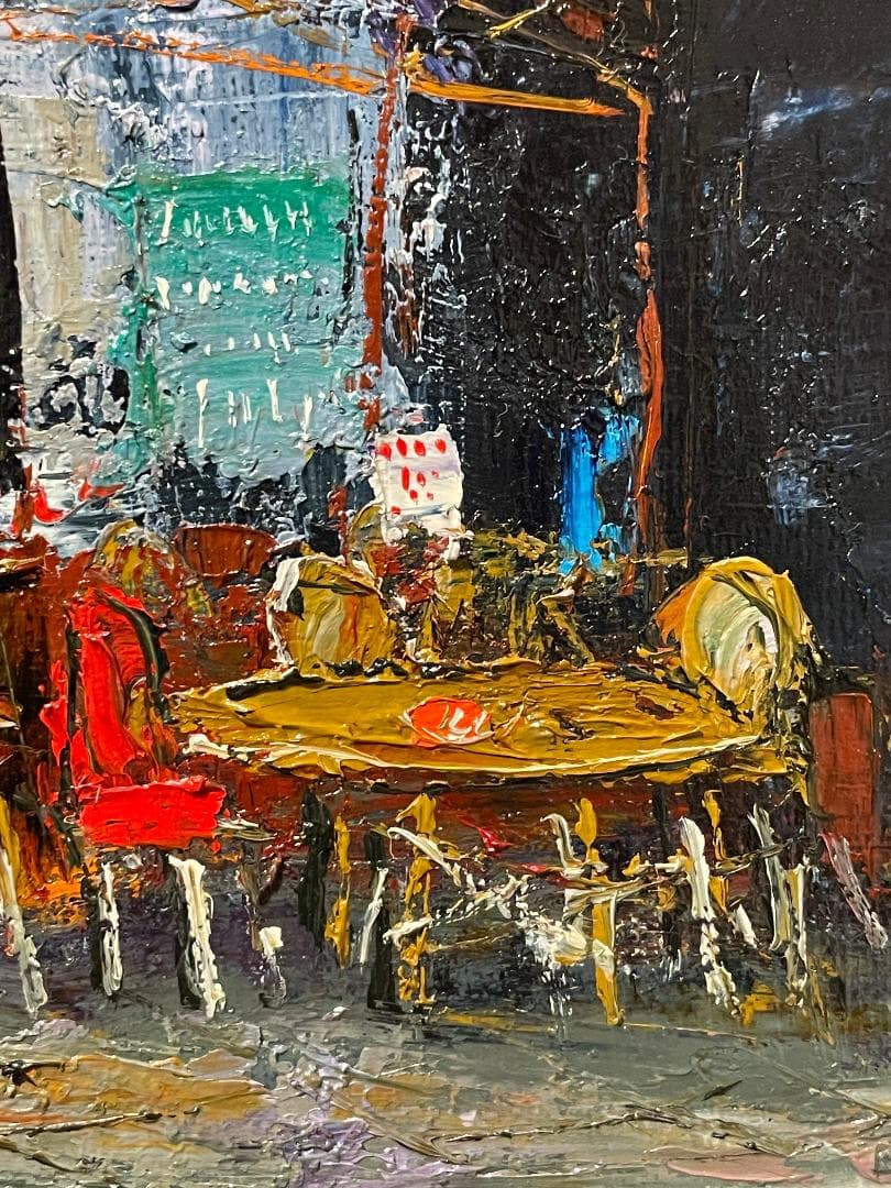 「真作」定岡宏「PARIS カフェロイ」風景画　油彩画　額装　サイン有り　SM号