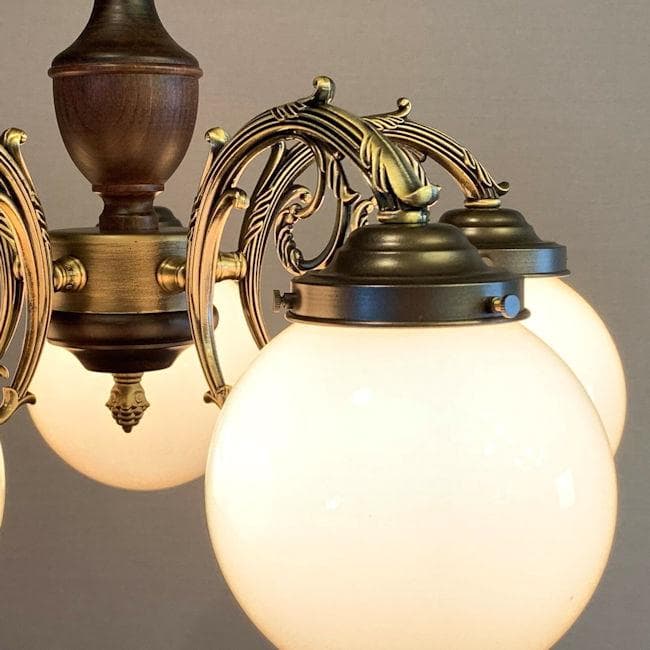 北欧風 レトロ調丸ガラスシャンデリア５灯 LED電球対応 幅50cm（1355）