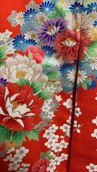 3MKO238 子供用 振袖 着物 花柄 朱色 七五三