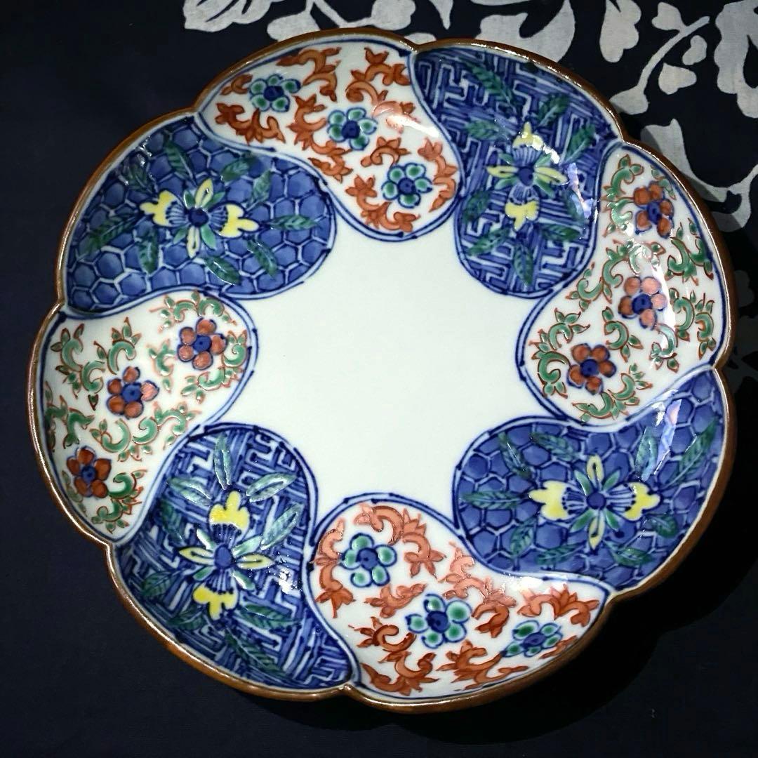 京焼　加藤雲泉　彩色輪花捻祥瑞柄　二枚組　京都　清水焼　作家物　お正月・お祝いに
