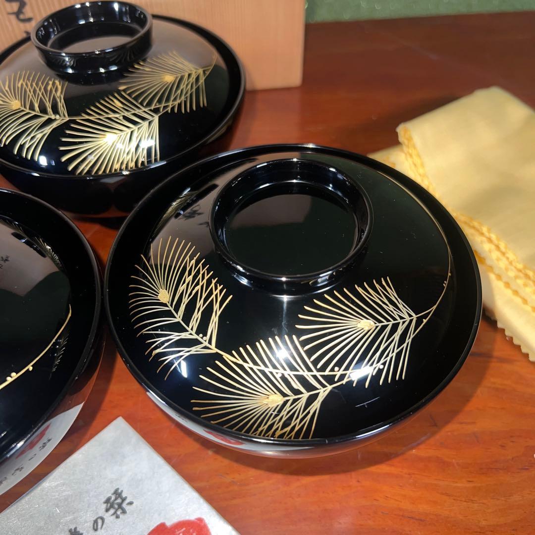 42未使用 高級輪島塗 わじま龍作 松沈金 吸物椀5客