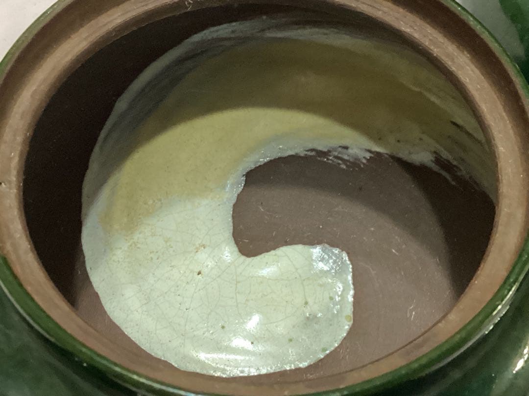 支那人形　萬古焼　茶道具セット 煎茶　緑色 陶器製 木箱　唐子の玉遊び模様