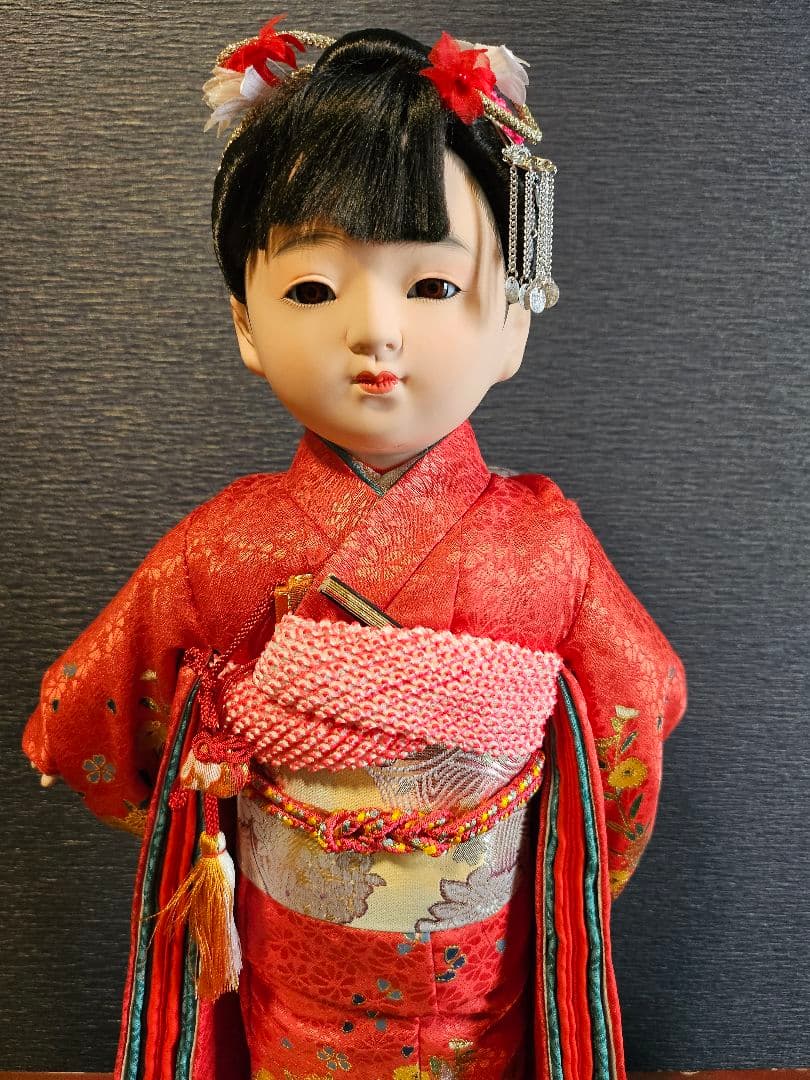 人形の秀月 市松人形 髪飾り付き