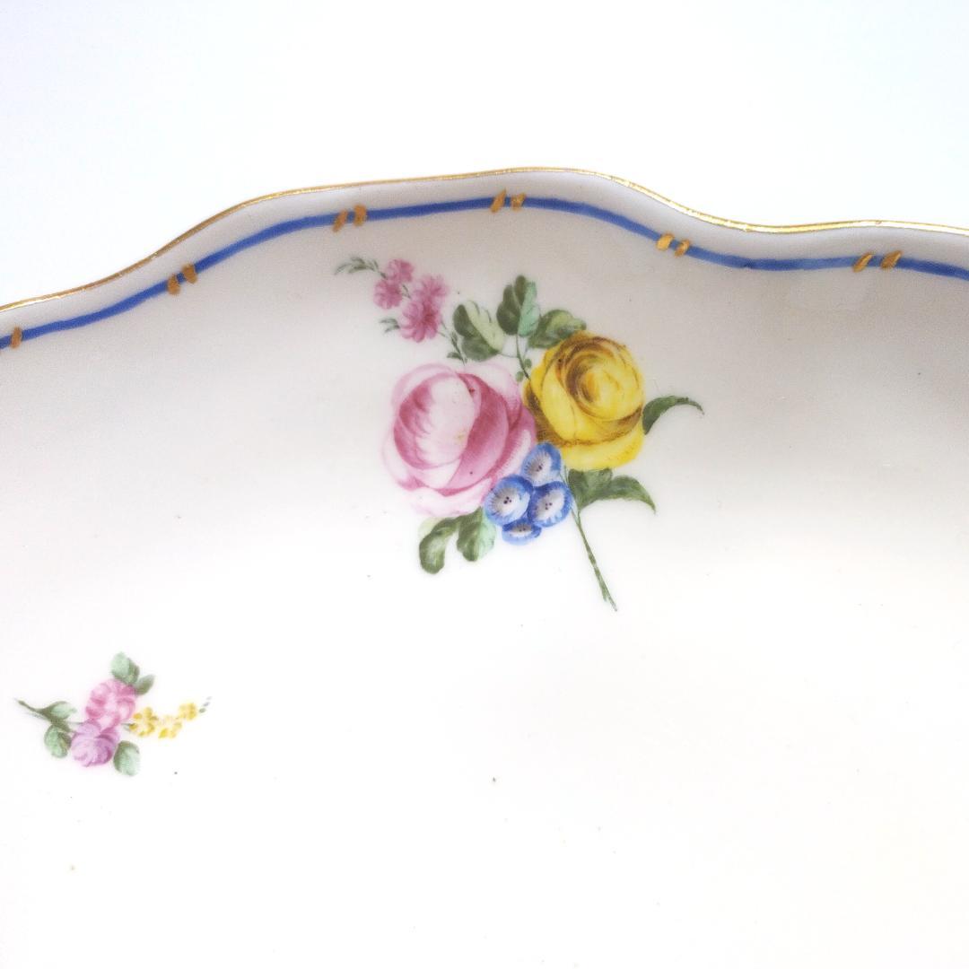 セーブル Sevres 1757年 ブルーライン金彩花絵 コンポティエ コキーユ