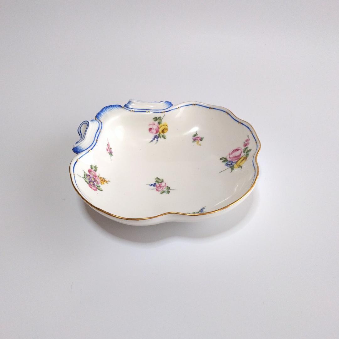 セーブル Sevres 1757年 ブルーライン金彩花絵 コンポティエ コキーユ