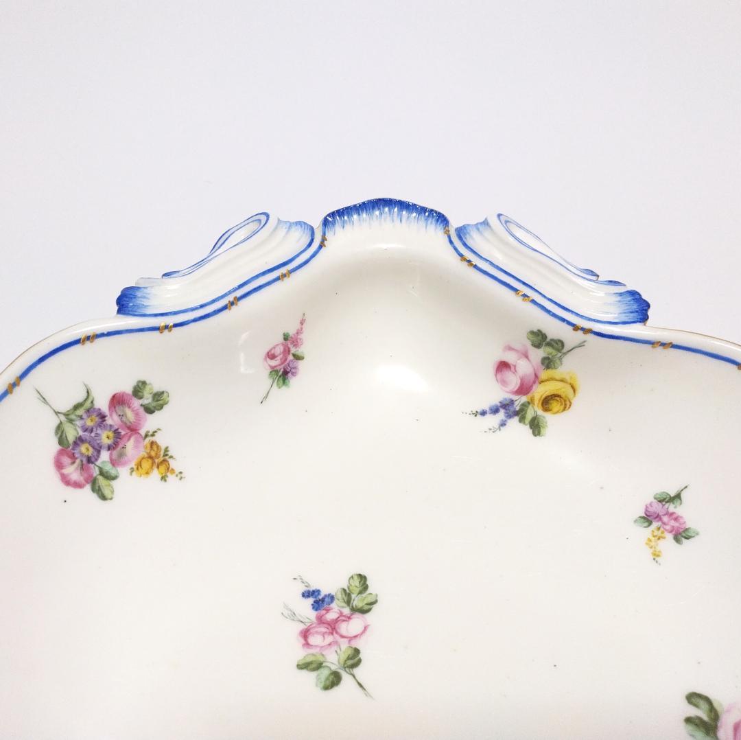 セーブル Sevres 1757年 ブルーライン金彩花絵 コンポティエ コキーユ