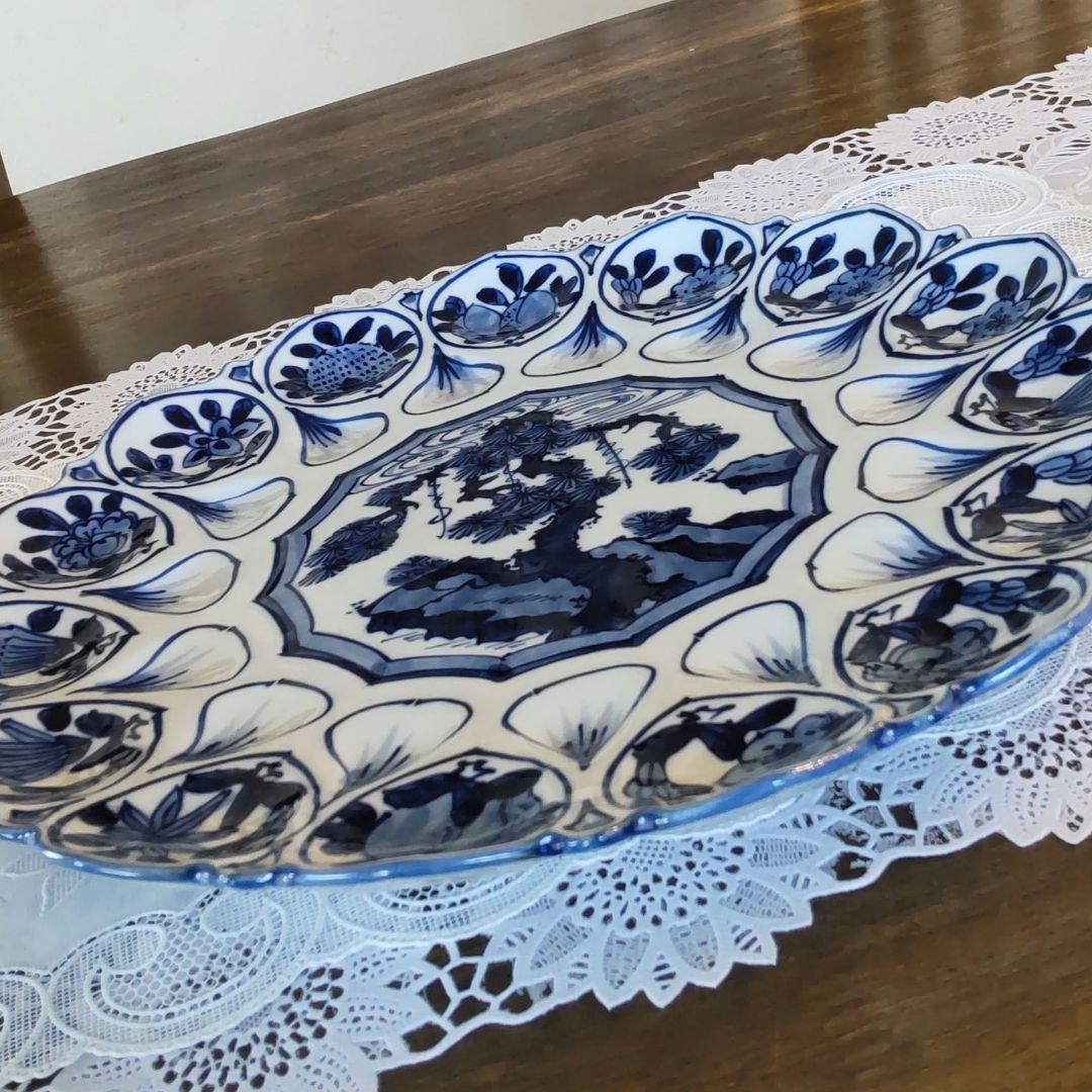 未使用保管品　源右衛門 　館林源右衛門 作　染付 輪花　十寸　30cm　供桐箱