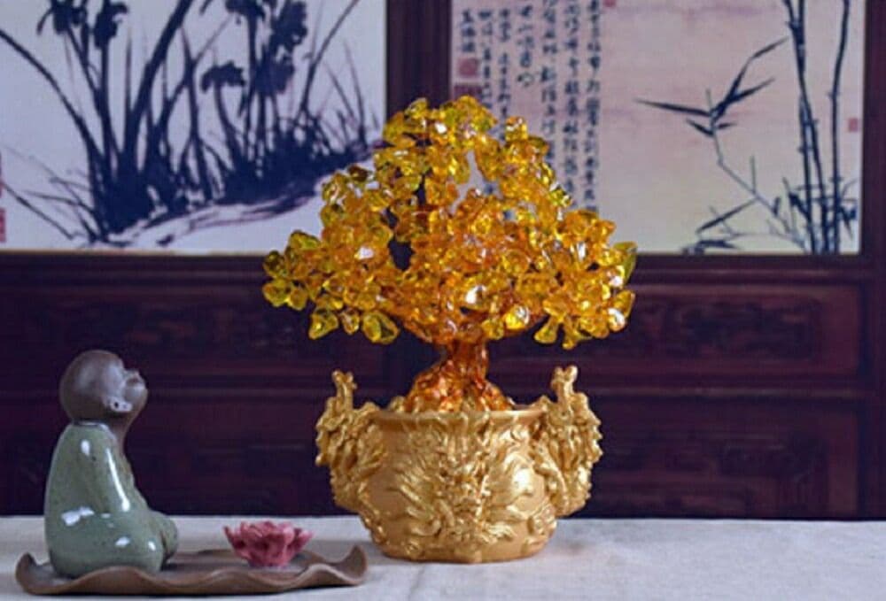 龍の黄金木招財樹　金のなる木　黄水晶　風水アイ