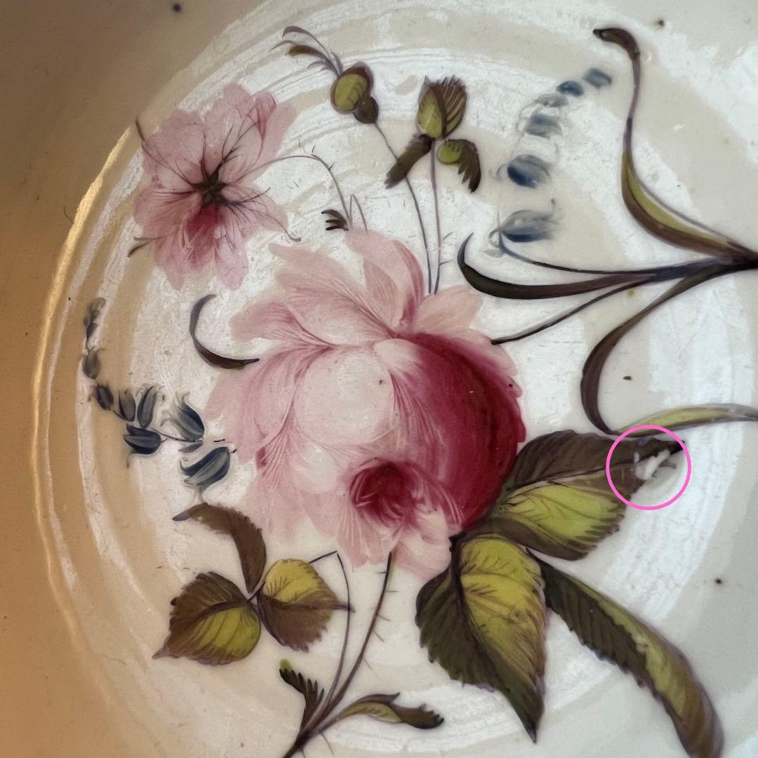 【英国アンティーク】希少　古窯　金彩　花絵　ローズ　スロップボウル　1800年代