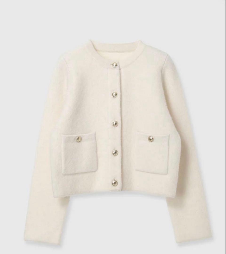 美品　anuans カシミヤブレンドノーカラーニットジャケット　2025年