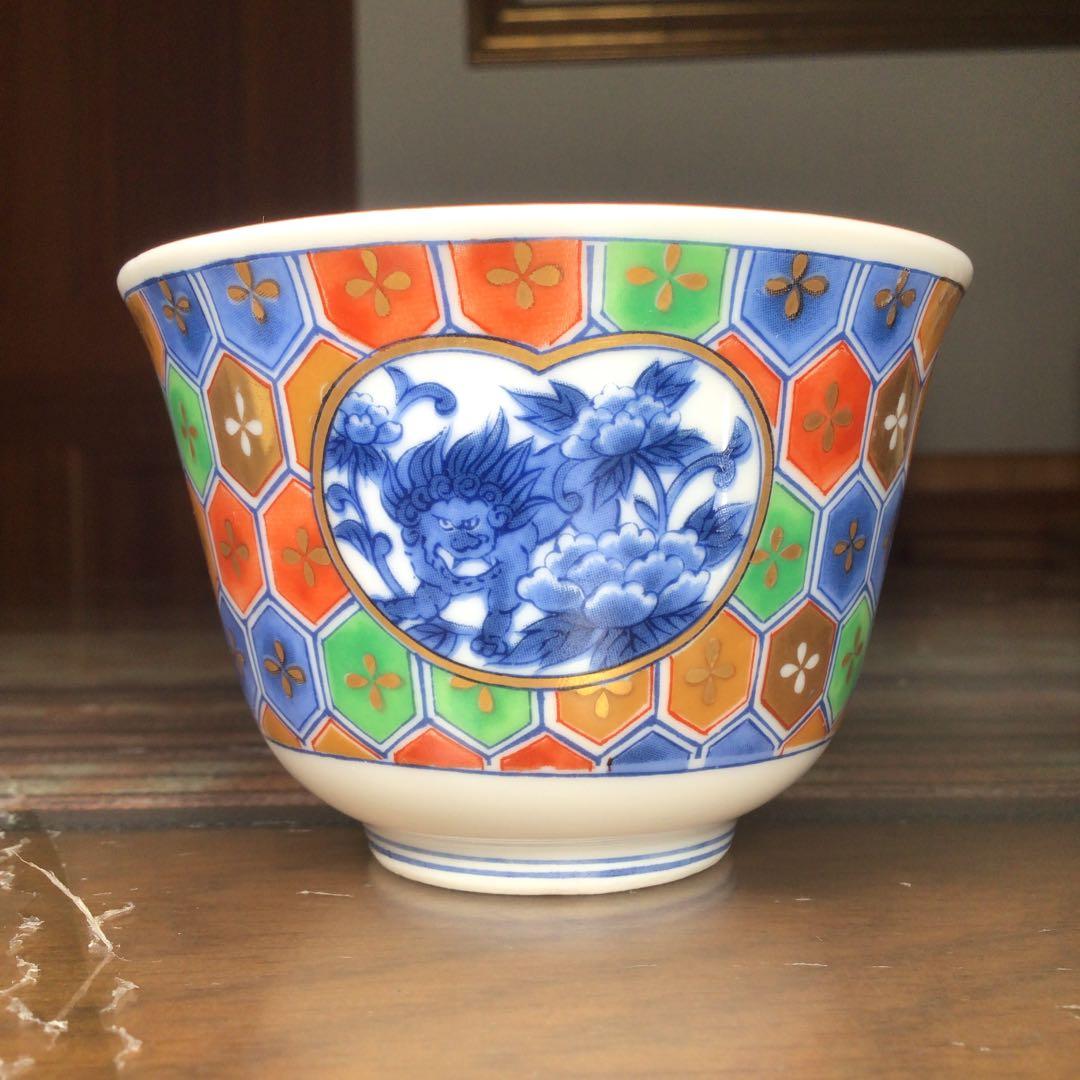 『メルうー特価』　庫山窯　『金彩獅子牡丹』　小皿　お茶茶碗　5組　急須　大皿