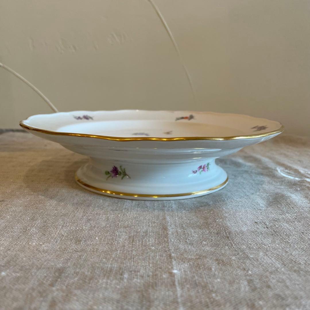 美品　オールドマイセン　小花散らし　コンポート皿　台付皿