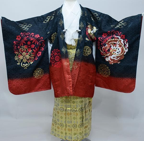 七五三 五歳 男児 羽織袴フルセット 金刺繍 黒地 龍 袴変更可 NO39789